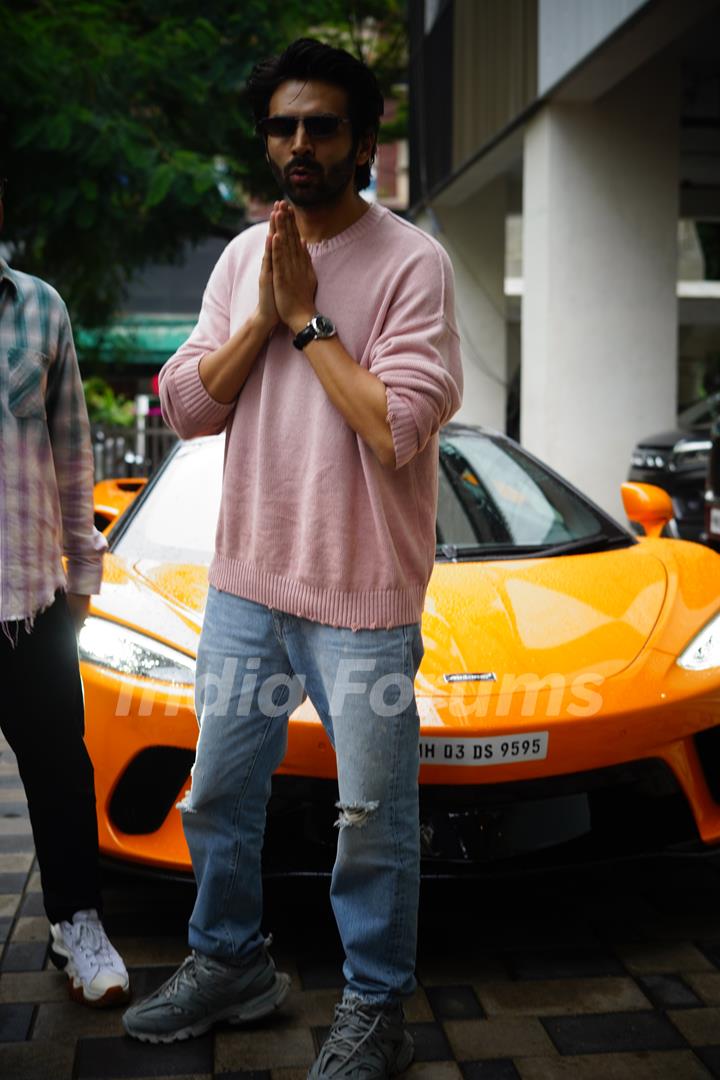 Kartik Aaryan snapped with his new car McLaren GT at T-Series office