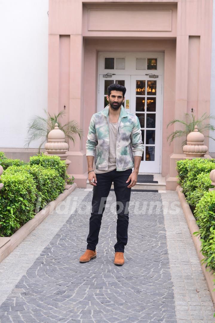 Aditya Roy Kapur clicked for photoshoot for upcoming movie Rashtra Kavach Om at Imperial Hotel in new Delhi