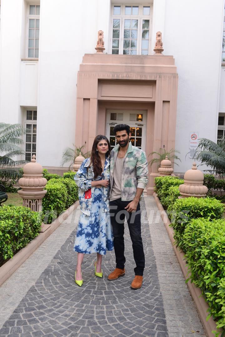 Aditya Roy Kapur and Sanjana Sanghi clicked for photoshoot for upcoming movie Rashtra Kavach Om at Imperial Hotel in new Delhi