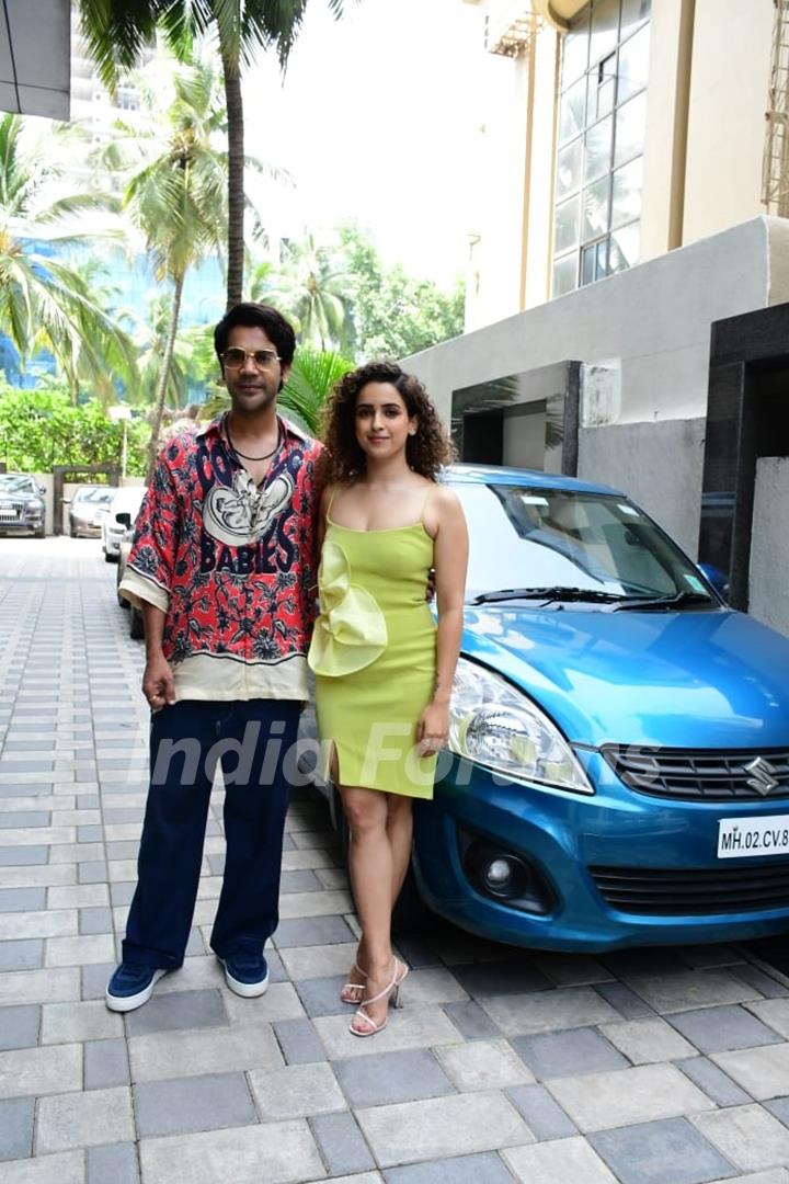 Rajkummar Rao and Sanya Malhotra snapped promoting their upcoming film Hit – The First Case at T-Series office in Andheri