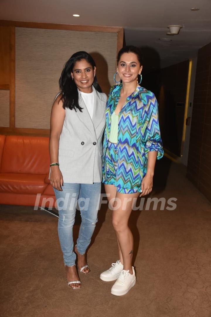 Taapsee Pannu and Mithali Raj clicked at the promotions of their upcoming film Shabaash Mithu