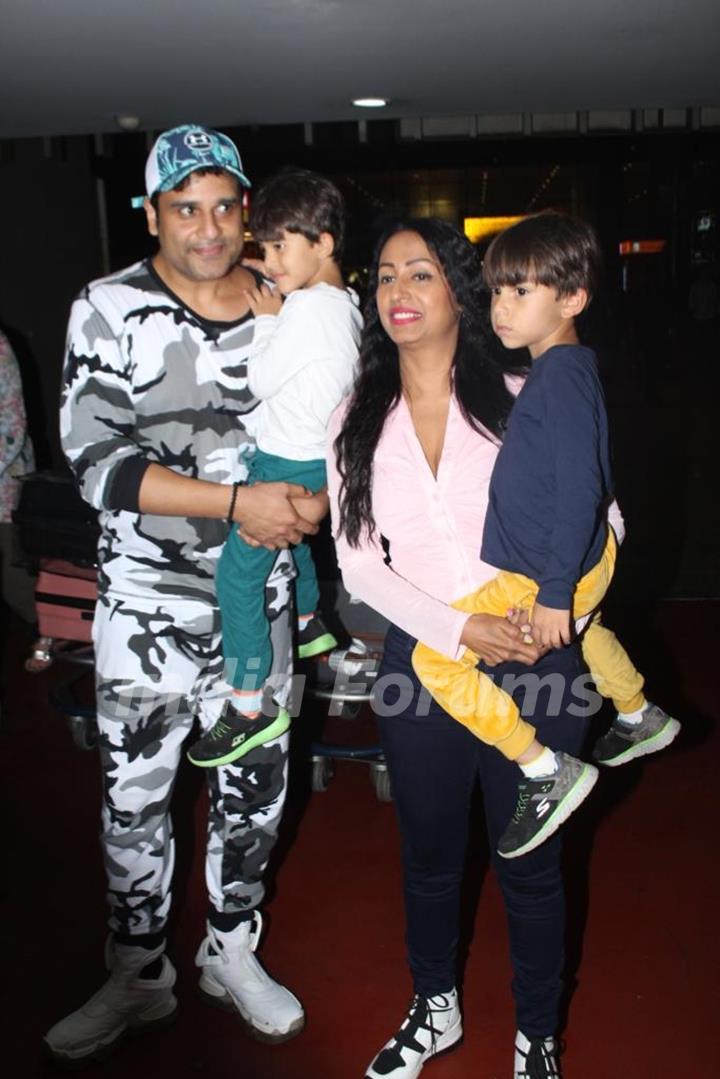 Krushna Abhishek and Kashmera Shah spotted with kids at the Mumbai airport