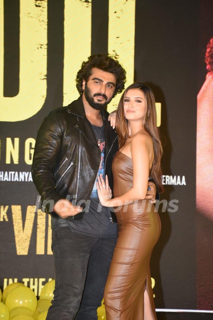 Arjun Kapoor poses with Tara Sutaria clicked at the launch of the new song ‘Dil’ from Ek Villain Returns