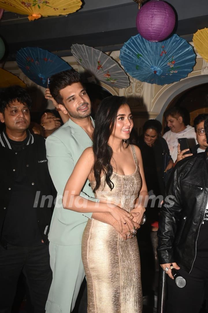 Tejasswi Prakash and Karan Kundrra get clicked at the  success bash of their song Baarish Aayi Hai