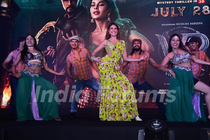 Jacqueline Fernandez attends the press conference of the film Vikrant Rona