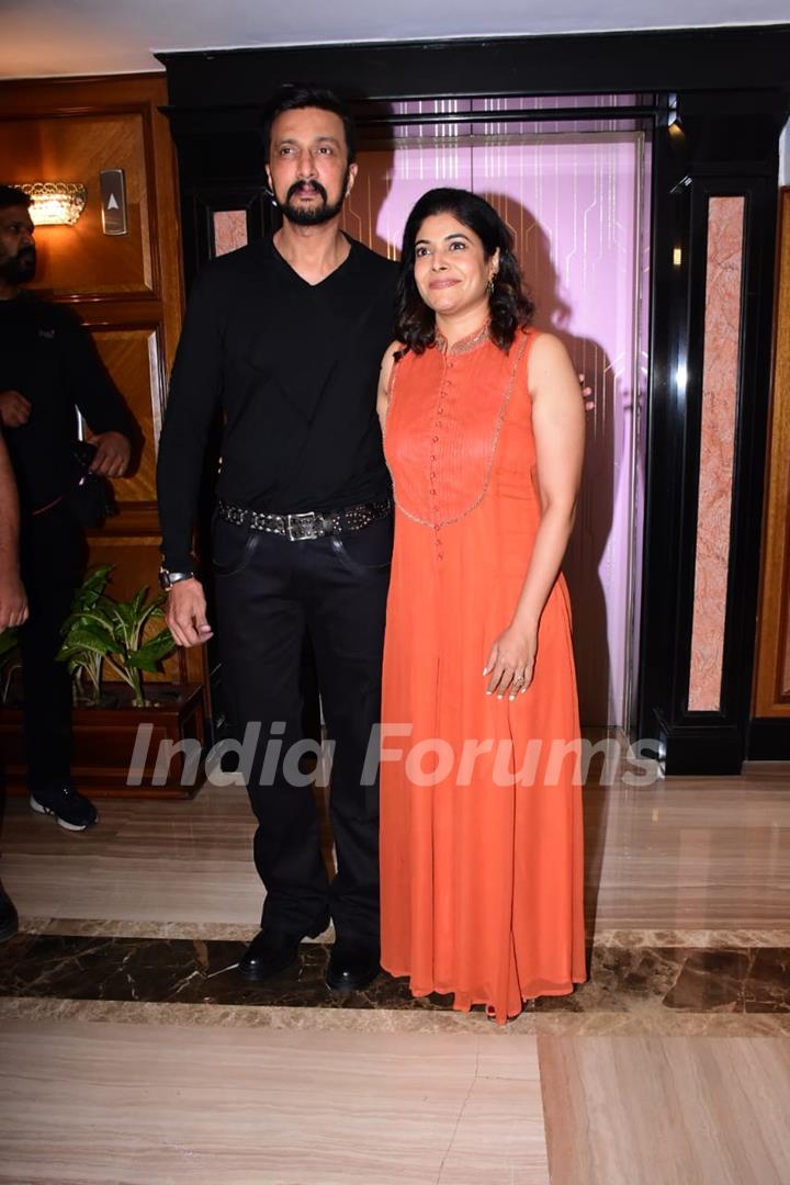 Kiccha Sudeep, Priya Sudeep attends the press conference of the film Vikrant Rona