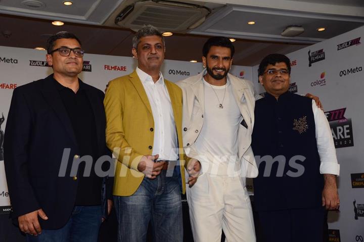 Manish Chopra, Deepak Lamba, Ranveer Singh, Jitesh Pillai clicked at the press conference of the 67th Filmfare Awards 2022