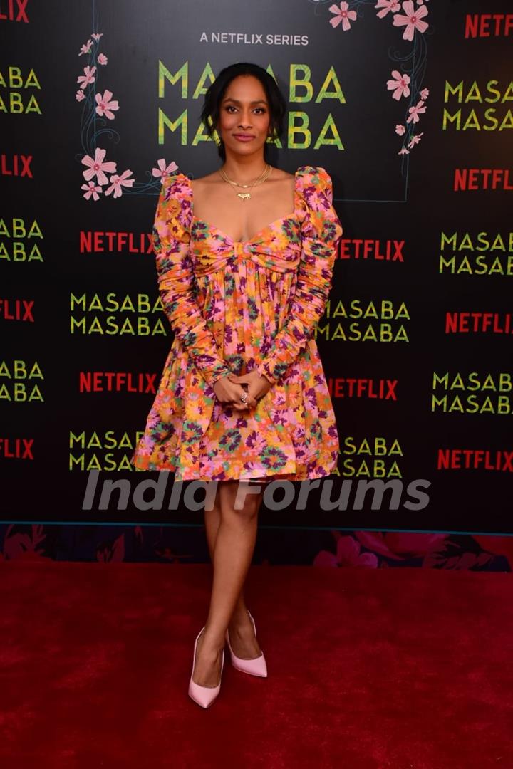 Masaba Gupta clicked at the screening of Masaba Masaba 2 in a cute floral dress