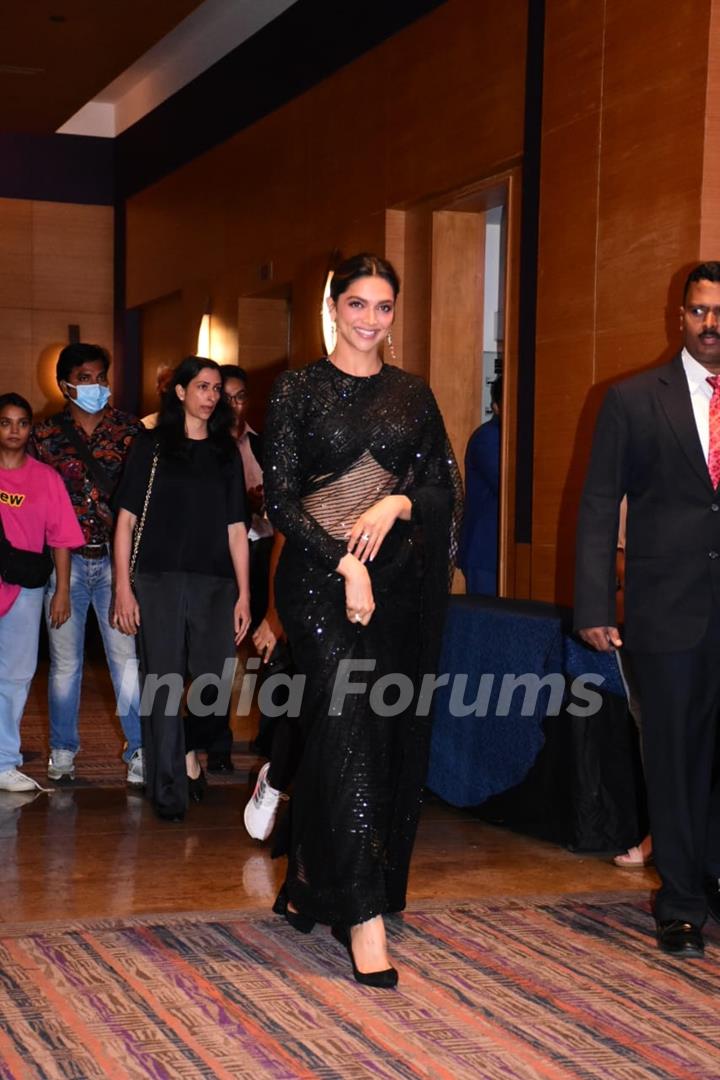 Deepika Padukone looked gorgeous in a black saree as she attended an event in the city