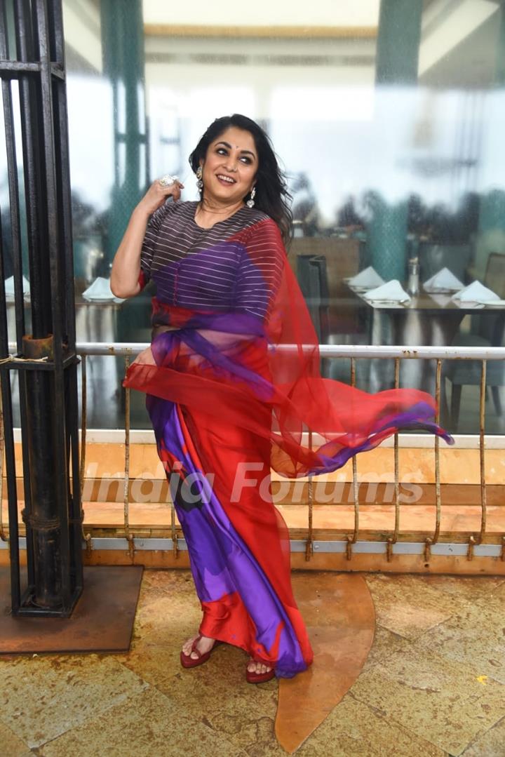 Ramya Krishnan snapped promoting Liger at Sun and Sand Hotel in Juhu