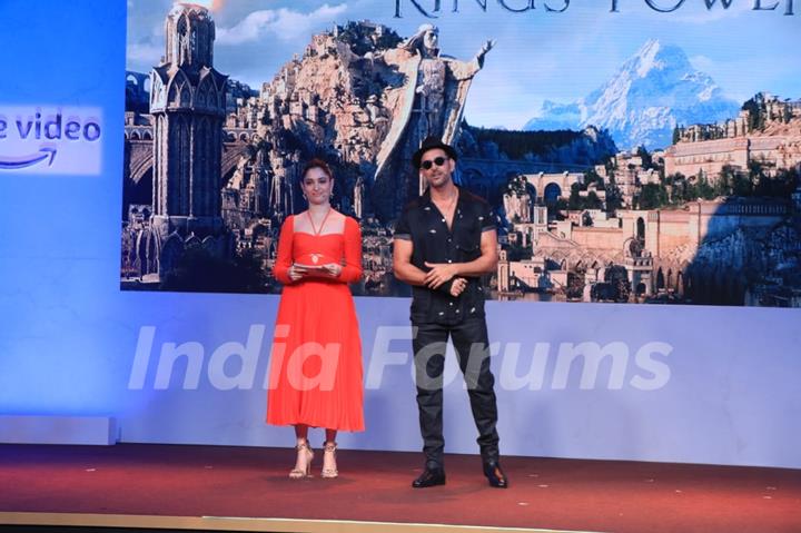 Tamannaah Bhatia and Hrithik Roshan clicked at the press conference of The Lord of the Rings: The Rings of Power at The St. Regis Hotel in Lower Parel