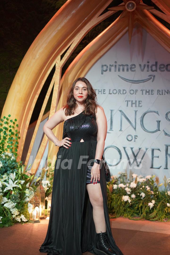 Maanvi Gagroo snapped at the Lord Of The Rings Rings Of Power screening at PVR in Lower Pare pose at the grand Asia Pacific Premiere 