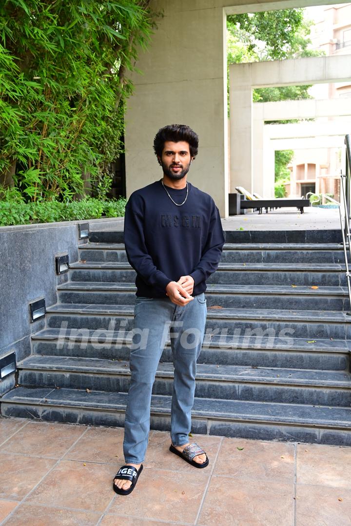 Vijay Deverakonda snapped promoting his upcoming film Liger 