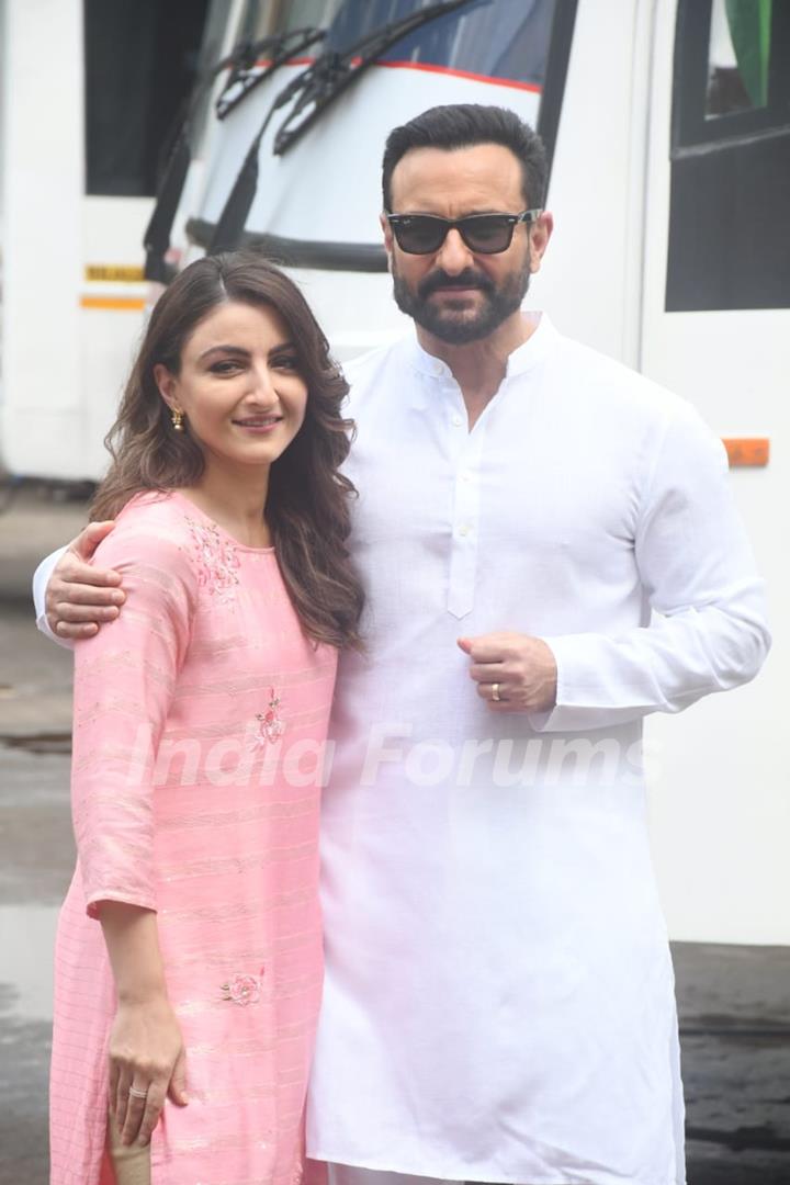 Saif Ali Khan and Soha Ali Khan shooting today at Mehboob Studios in Bandra