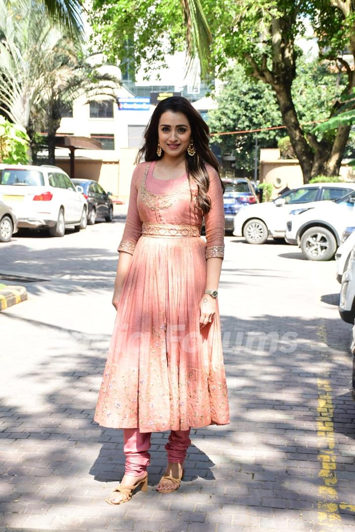 Trisha Krishnan snapped at the Ponniyin Selvan 1 press conference