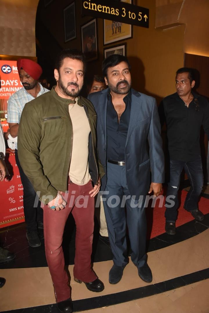 Chiranjeevi and Salman Khan snapped at Hindi trailer launch of Godfather at PVR Juhu