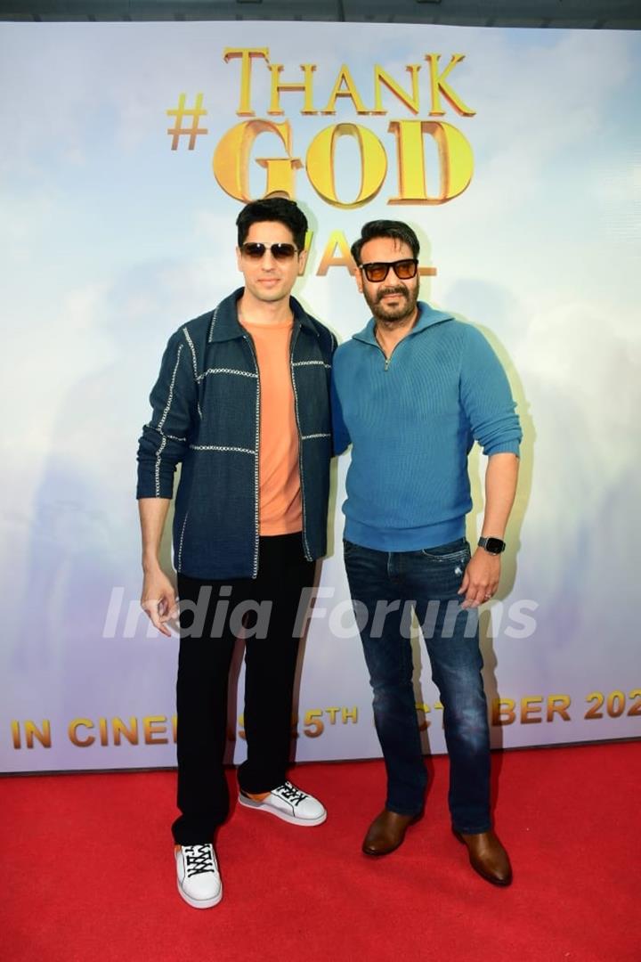 Ajay Devgn, Sidharth Malhotra spotted at special trailer launch of Thank God 