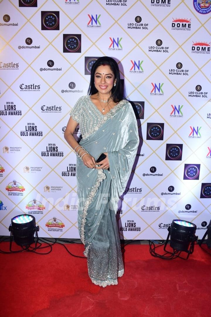 Rupali Ganguly stunned in a grey saree as she attended an award show in the city