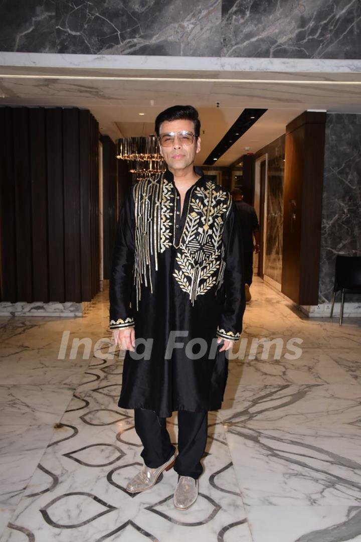 Karan Johar attended Ayushmann- Tahira's Diwali bash in a black and gold kurta pajama set