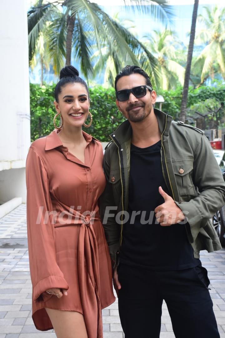 Harshvardhan Rane and  Sonia Rathee spotted promoting their upcoming film Tara Vs Bilal at T-Series office in Mumbai 