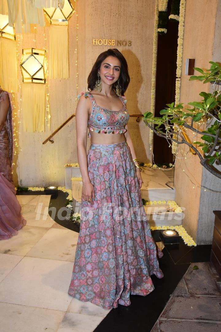 Rakul Preet looked lovely in a multicolored lehenga choli at Manish Malhotra's Diwali Party