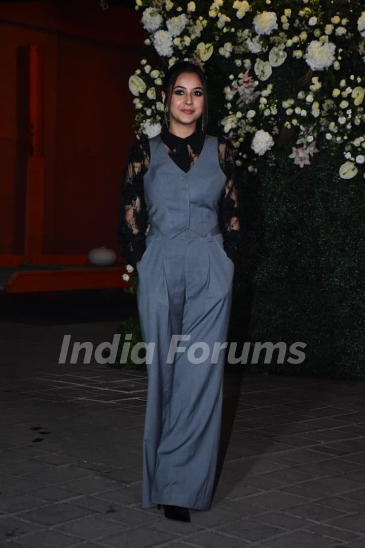 Shehnaaz Gill looked gorgeous in a black lace top and grey pant suit at Aayush Sharma's birthday party