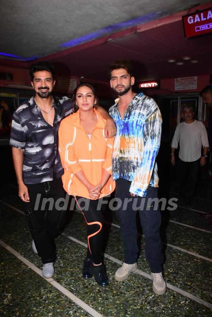 Huma Qureshi, Saqib Saleem and Zaheer Iqbal snapped at Gaiety Galaxy theatre