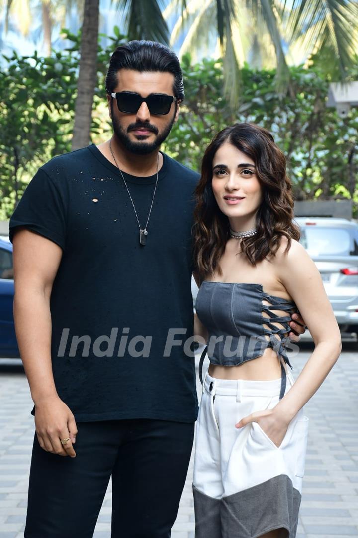 Arjun Kapoor, Radhika Madan spotted promoting their upcoming film Kuttey at T-Series office in Andheri  