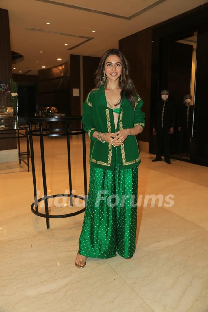 Rakul Preet donned an indo-western attire for the trailer launch of Chhatriwali