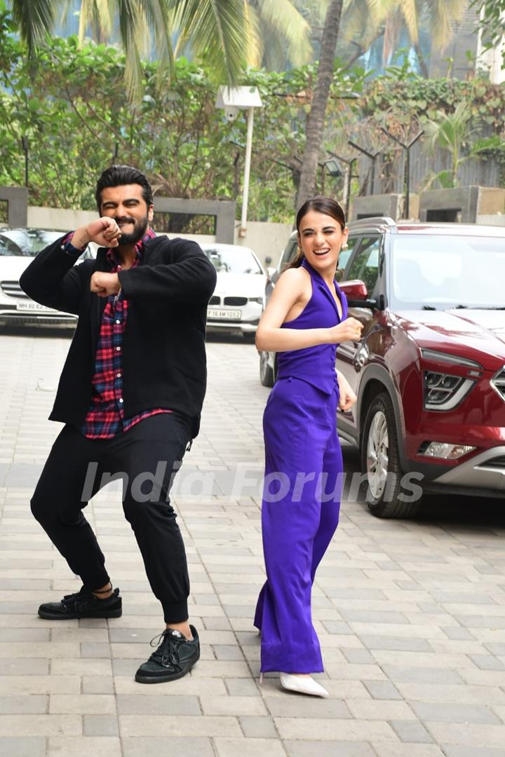 Arjun Kapoor, Radhika Madan snapped promoting upcoming film Kuttey at T-Series Office in Andheri 