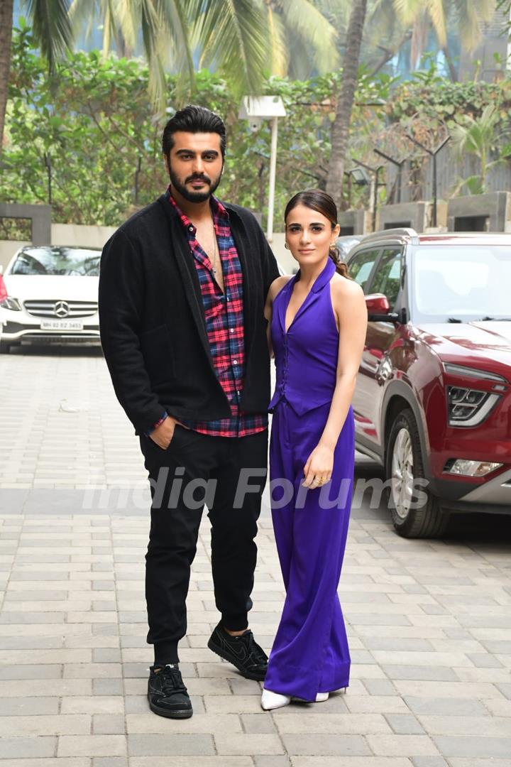 Arjun Kapoor, Radhika Madan snapped promoting upcoming film Kuttey at T-Series Office in Andheri 