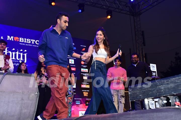 Alaya F snapped promoting upcoming film Almost Pyaar With DJ Mohabbat at Mithibai college Kshitij fest
