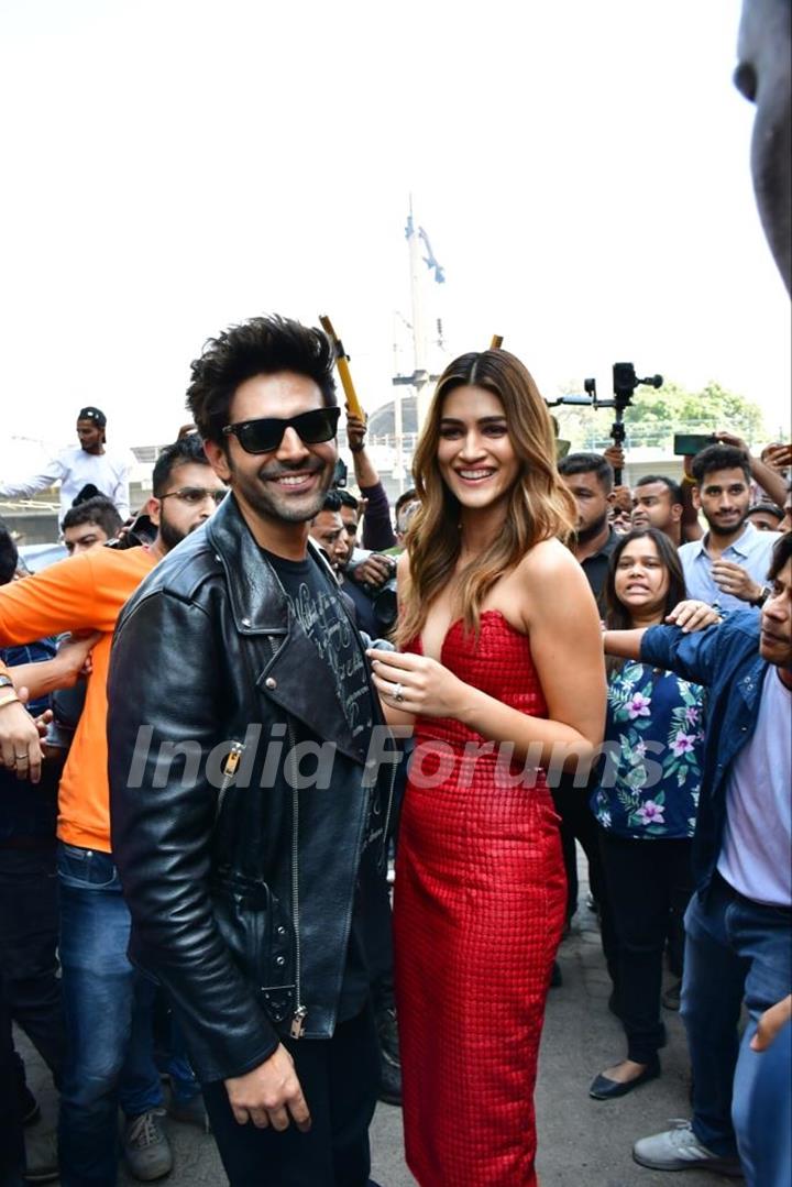 Kartik Aaryan and Kriti Sanon attend the trailer launch of Shehzada