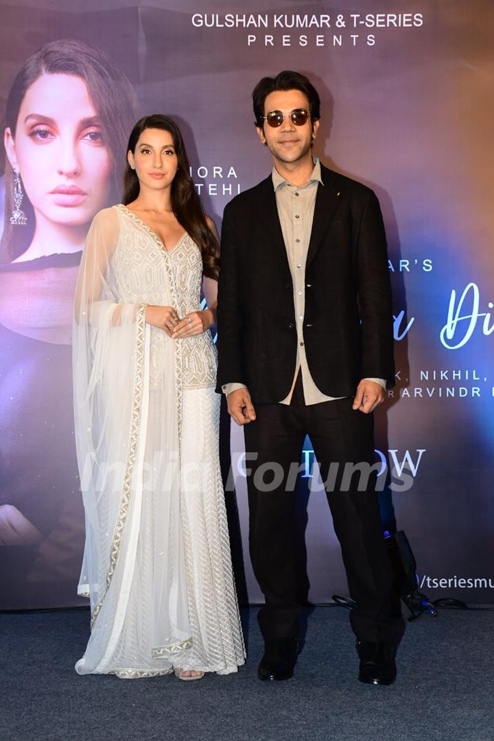 Nora Fatehi looked ethereal in a white salwar suit and Rajkummar Rao looked handsome in a pant suit at the trailer launch of Achha Sila Diya