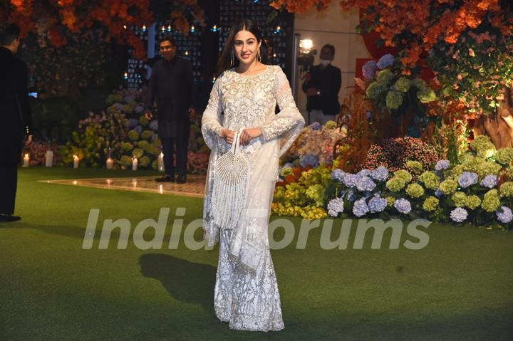 Sara Ali Khan attended the grand Ambani engagement ceremony in an ivory chikankari sharara set.