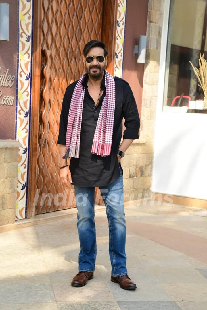 Ajay Devgn snapped promoting his upcoming film Bholaa at Sun and Sand hotel in Juhu 