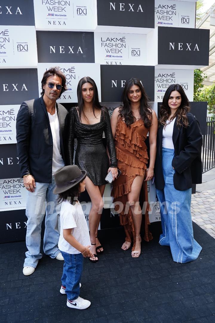 Myra Rampal, Mahikaa Rampal, Arik Rampal, Arjun Rampal, Gabriella Demetriades snapped attending the Lakme Fashion Week 2023