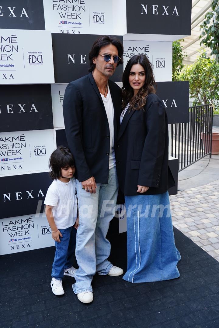 Arik Rampal, Arjun Rampal,Gabriella Demetriades snapped attending the Lakme Fashion Week 2023 