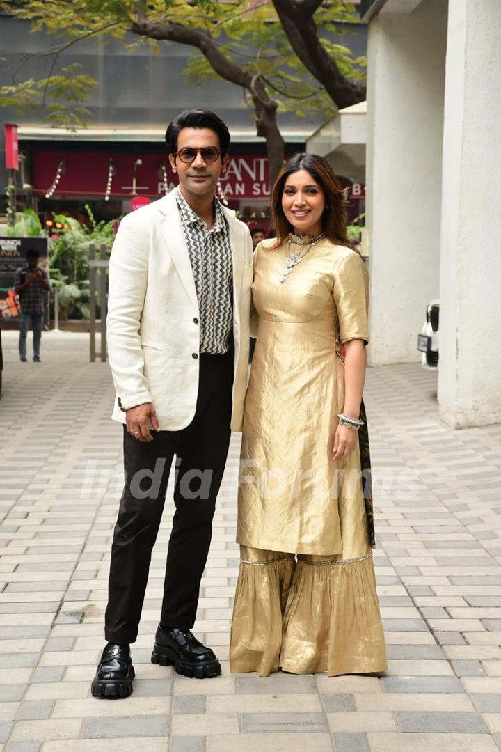 Rajkummar Rao, Bhumi Pednekar snapped promoting their upcoming film Bheed at T-Series office in Andheri 