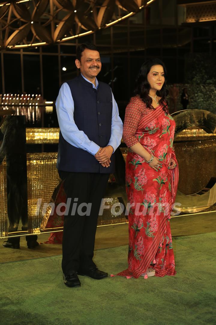 Devendra Fadnavis, Amruta Fadnavis attend the opening of the Nita Mukesh Ambani Cultural Centre