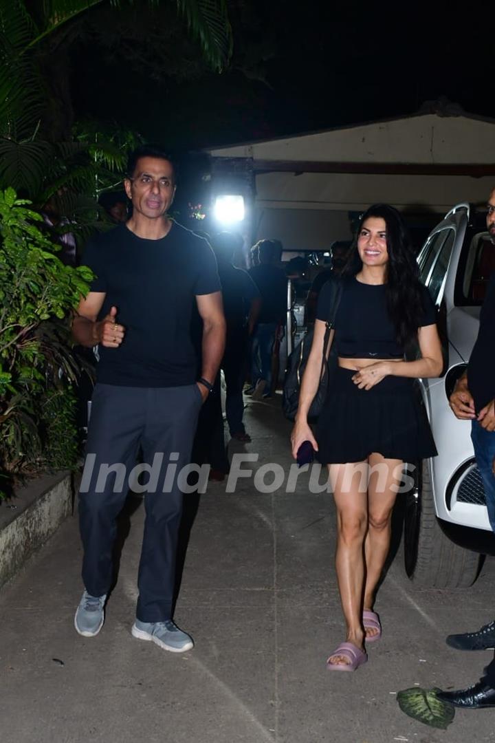 Sonu Sood and Jacqueline Fernandez snapped post shoot Fateh in Juhu