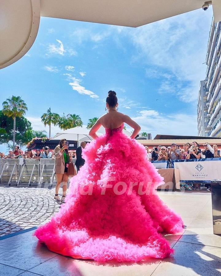 Urvashi Rautela garce the Cannes Film Festival in Pink Tulle Gown and her crocodile jewellery 