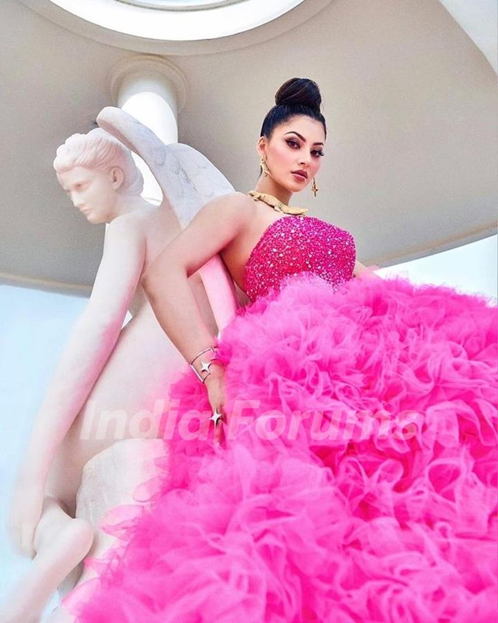 Urvashi Rautela garce the Cannes Film Festival in Pink Tulle Gown and her crocodile jewellery 