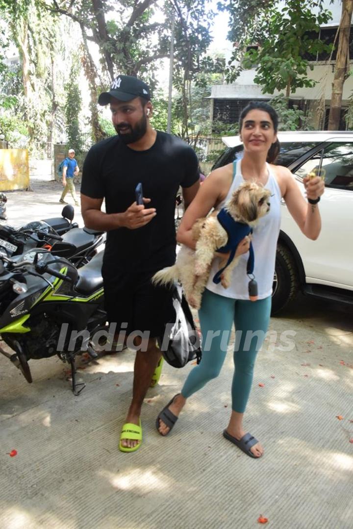 Karishma Tanna, Varun Bangera snapped with her pet in Bandra 