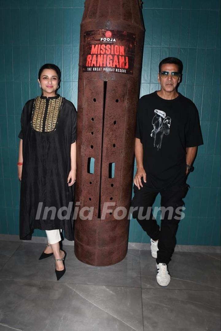 Akshay Kumar and Parineeti Chopra snapped together to promote their upcoming film Mission Raniganj 