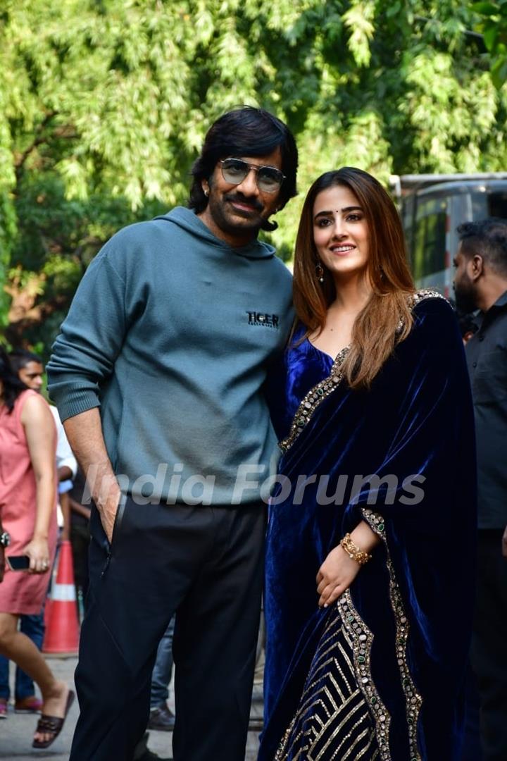 Ravi Teja and Nupur Sanon snapped promoting upcoming film Tiger Nageswara Rao on the sets of India’s Got Talent 