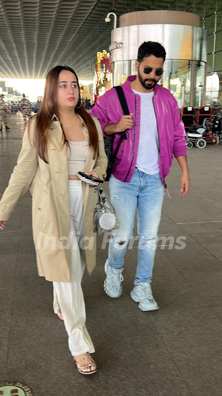 Varun Dhawan snapped with his wife Natasha Dalal at the Mumbai airport 