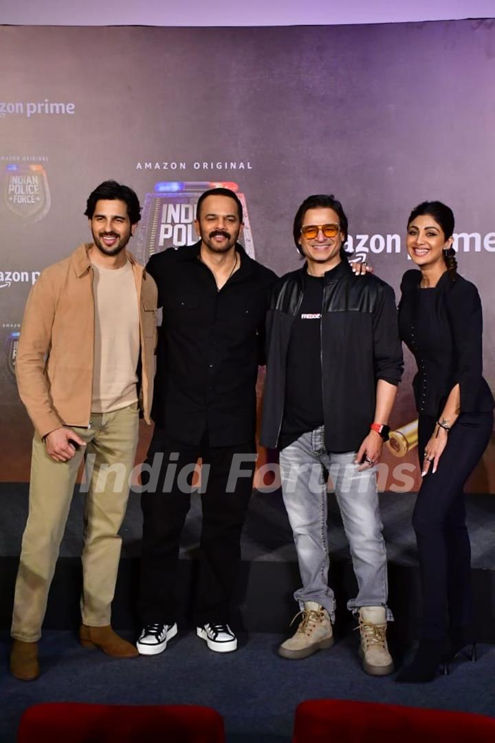 Vivek Oberoi, Shilpa Shetty, Rohit Shetty and Sidharth Malhotra snapped at the trailer launch of Indian Police Force