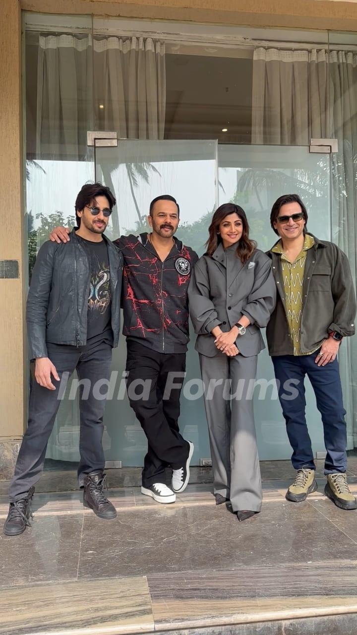 Rohit Shetty, Sidharth Malhotra, Shilpa Shetty and Vivek Oberoi snapped promoting their upcoming film Indian Force Police 