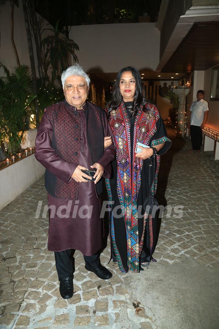 Shabana Azmi and Javed Akhtar was clicked at the birthday bash of Javed Akhtar 